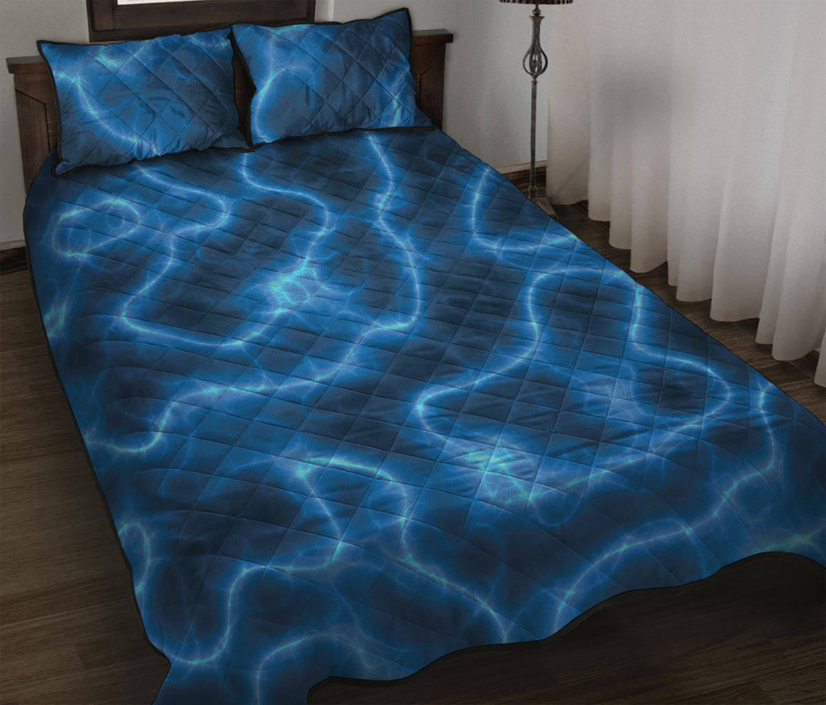 Blue Plasma Print Quilt Bed Set