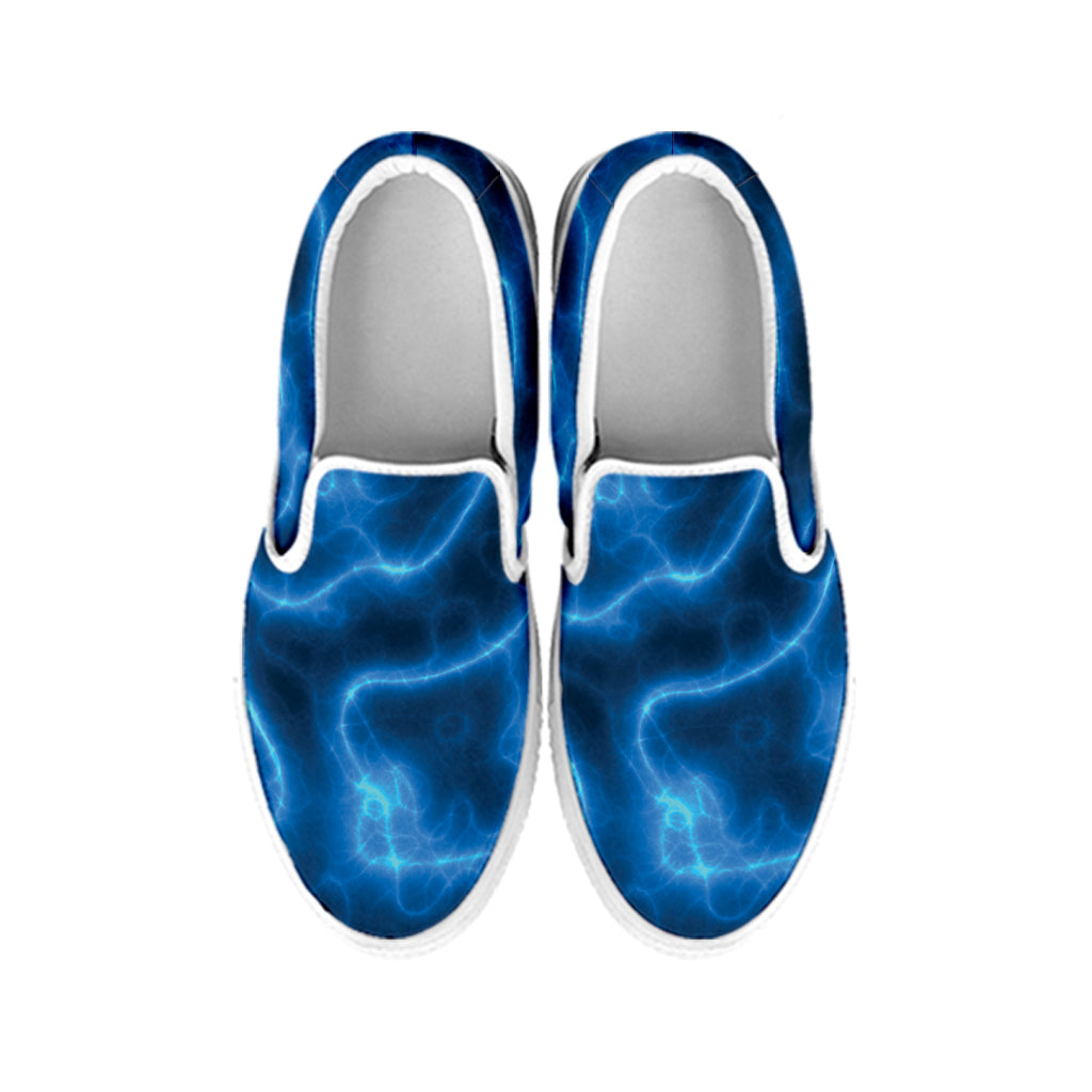 Blue Plasma Print White Slip On Shoes