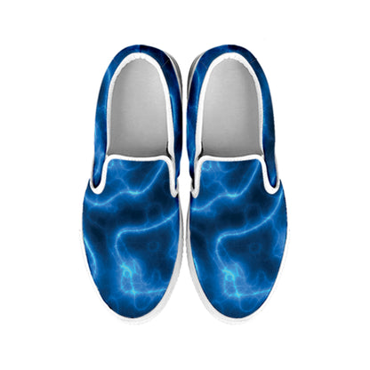 Blue Plasma Print White Slip On Shoes