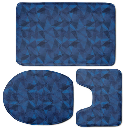 Blue Polygonal Geometric Print 3 Piece Bath Mat Set