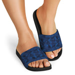 Blue Polygonal Geometric Print Black Slide Sandals