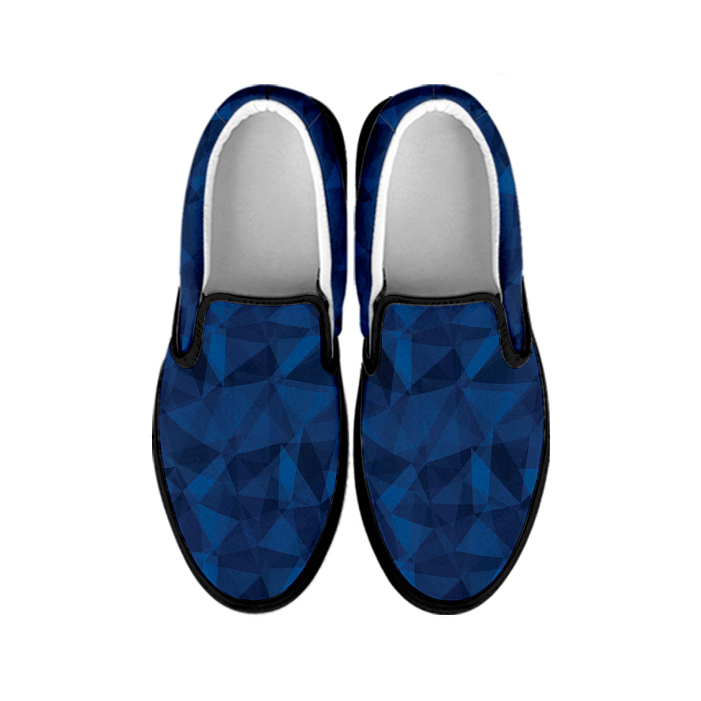 Blue Polygonal Geometric Print Black Slip On Shoes