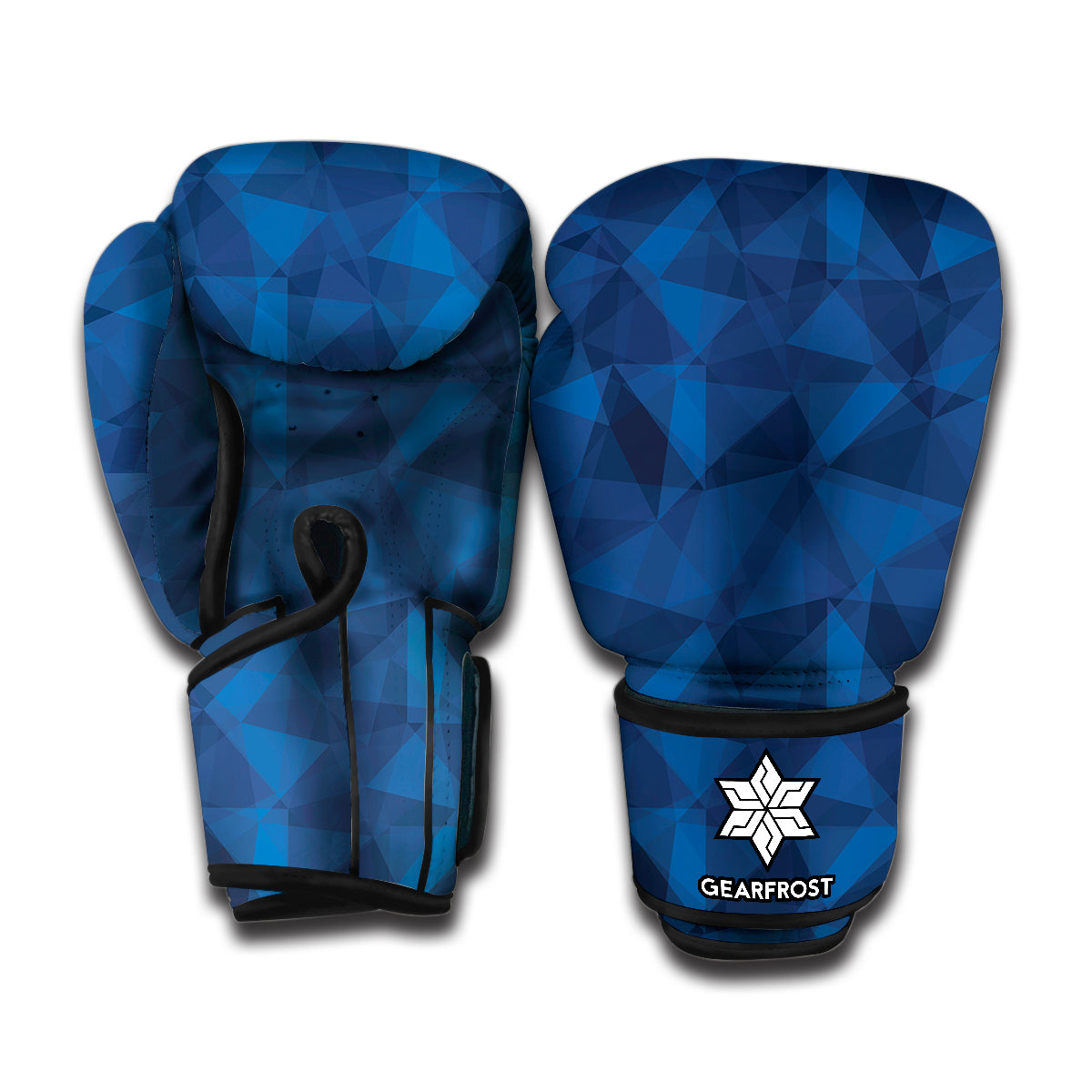 Blue Polygonal Geometric Print Boxing Gloves