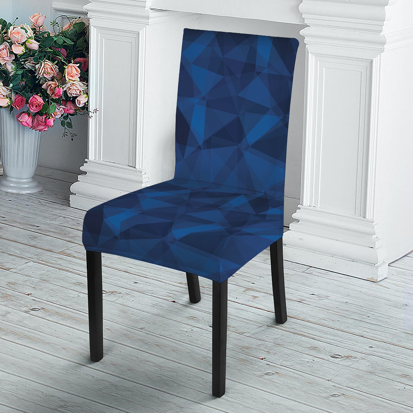 Blue Polygonal Geometric Print Dining Chair Slipcover