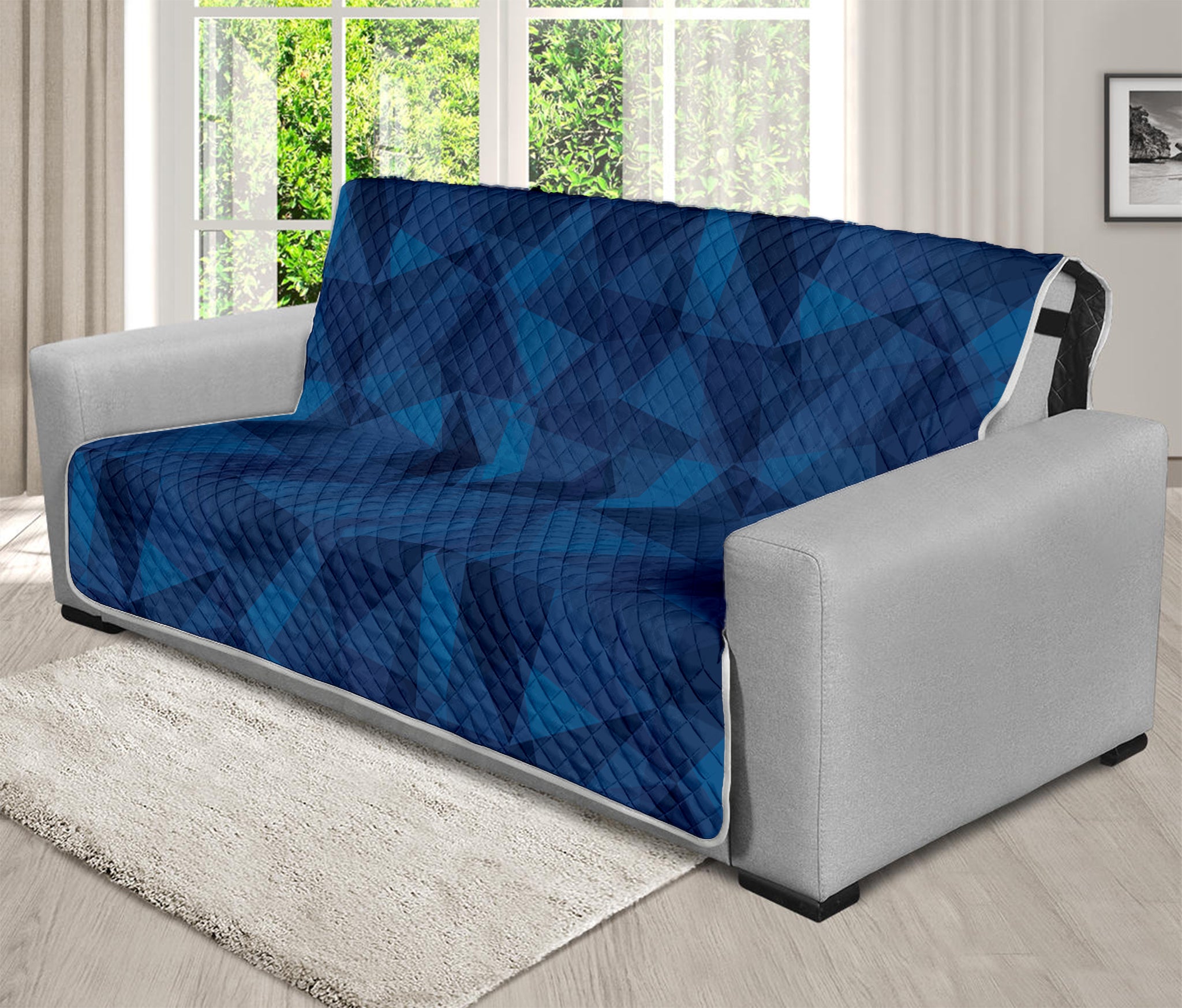 Blue Polygonal Geometric Print Futon Protector