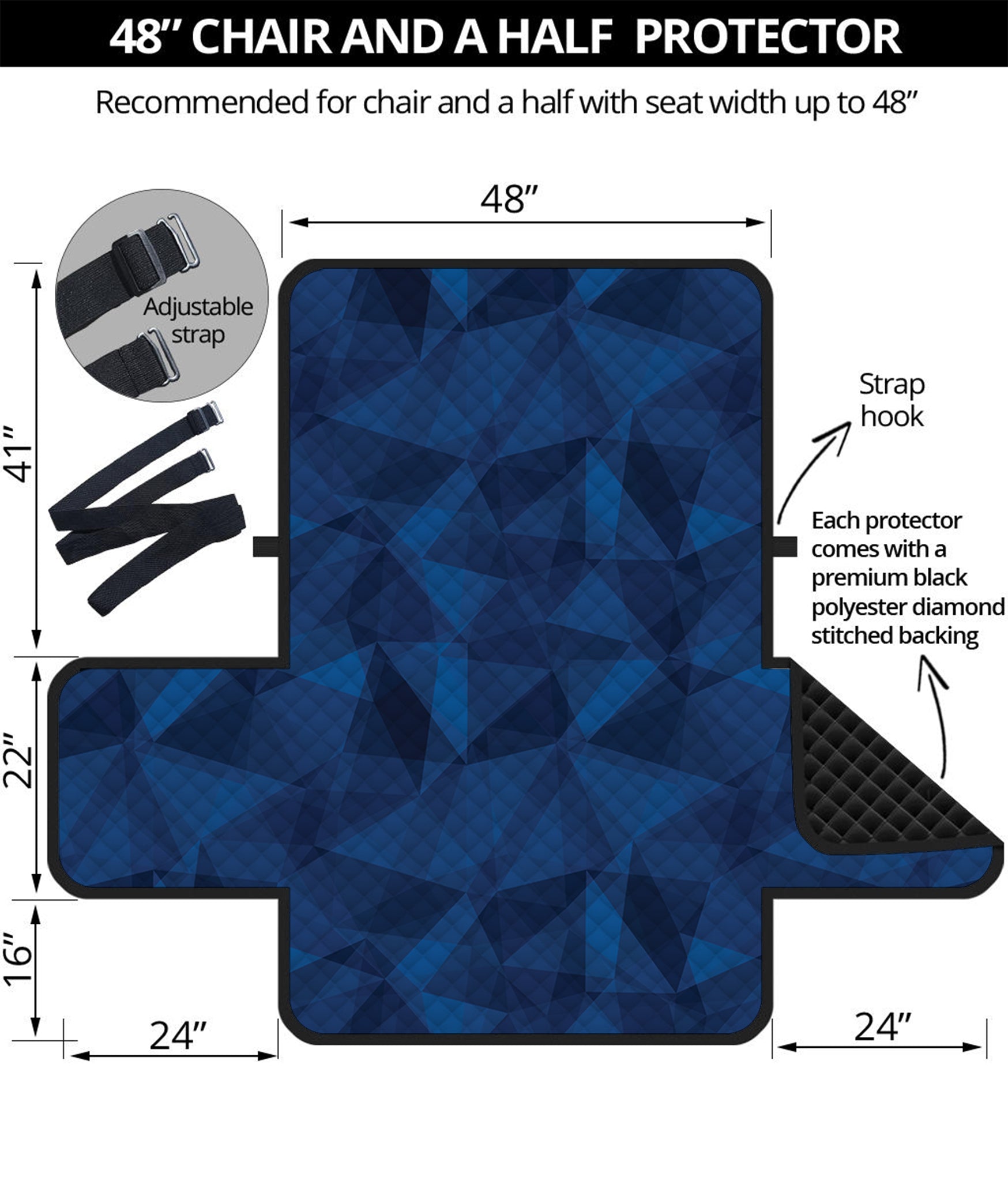 Blue Polygonal Geometric Print Half Sofa Protector