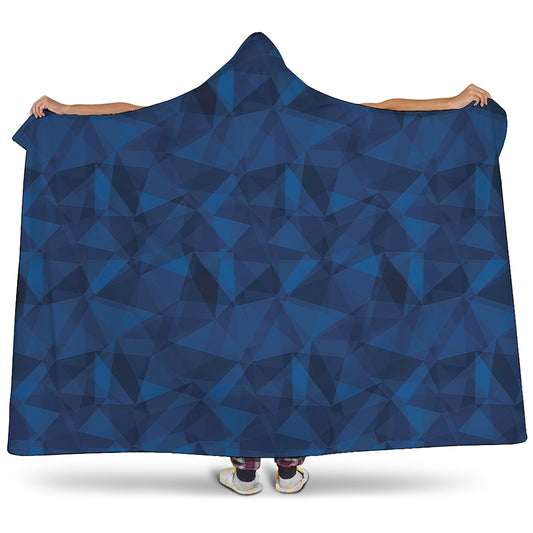 Blue Polygonal Geometric Print Hooded Blanket