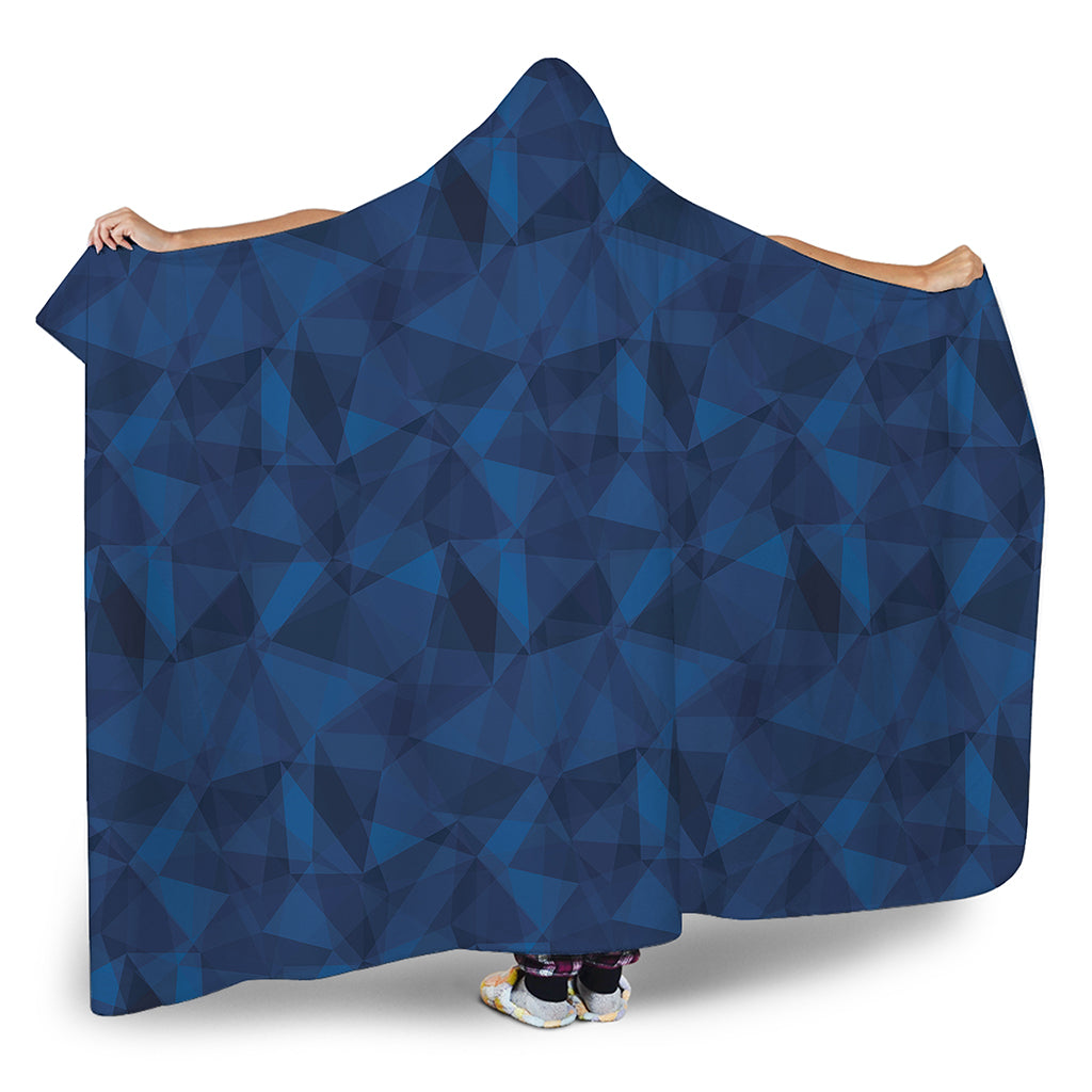 Blue Polygonal Geometric Print Hooded Blanket