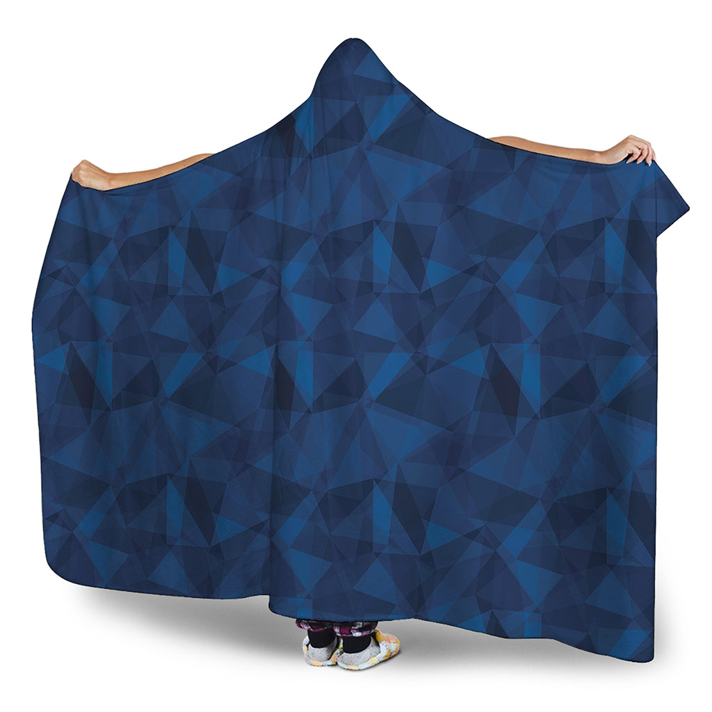 Blue Polygonal Geometric Print Hooded Blanket
