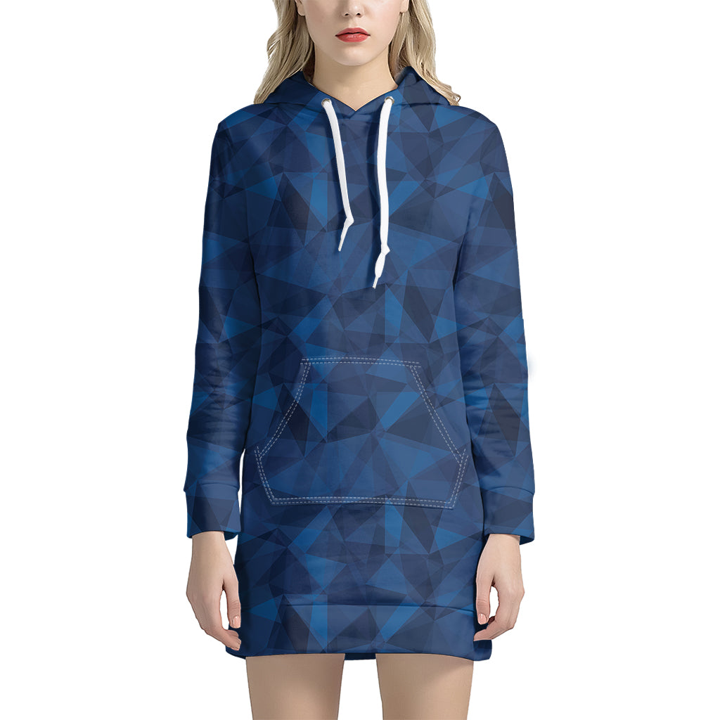 Blue Polygonal Geometric Print Hoodie Dress