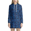 Blue Polygonal Geometric Print Pullover Hoodie Dress