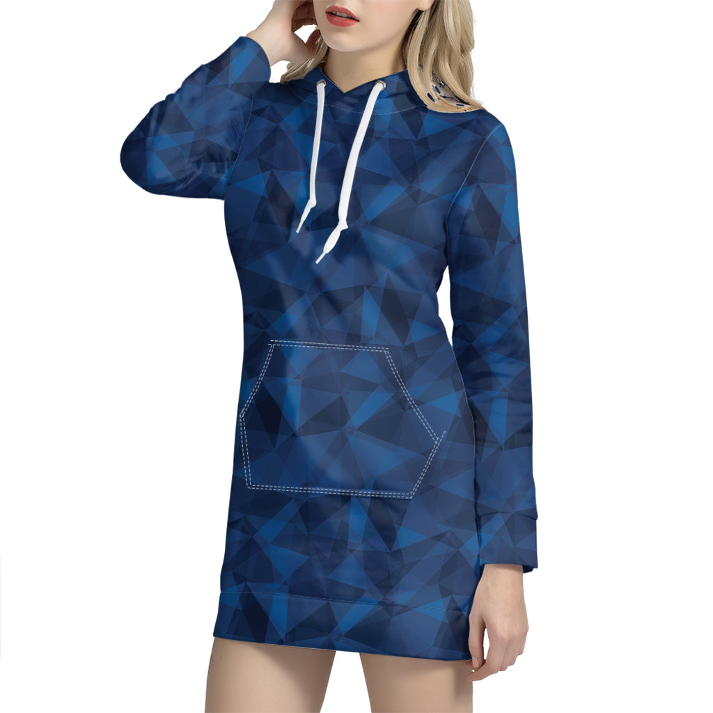 Blue Polygonal Geometric Print Hoodie Dress