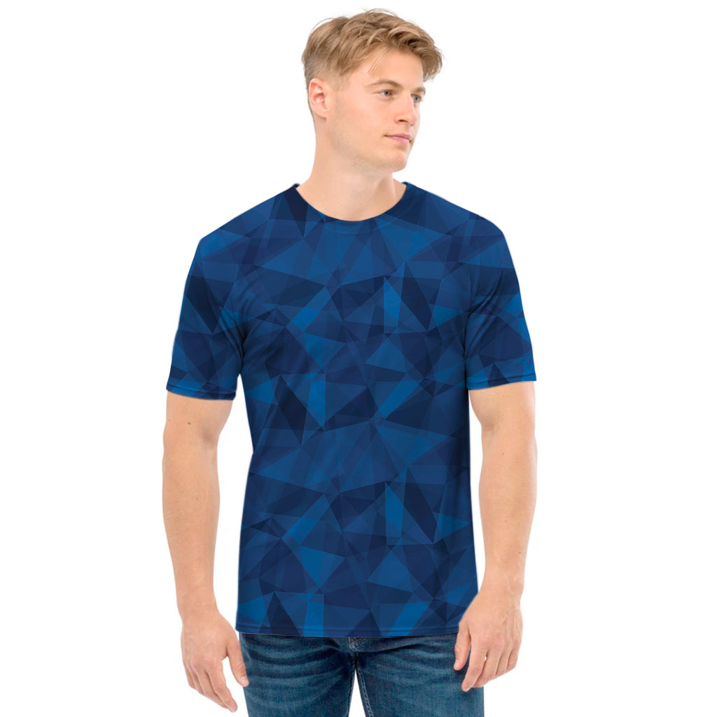 Blue Polygonal Geometric Print Men's T-Shirt