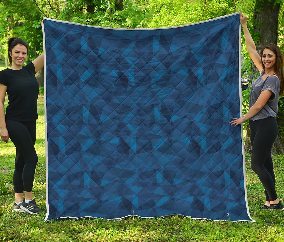 Blue Polygonal Geometric Print Quilt