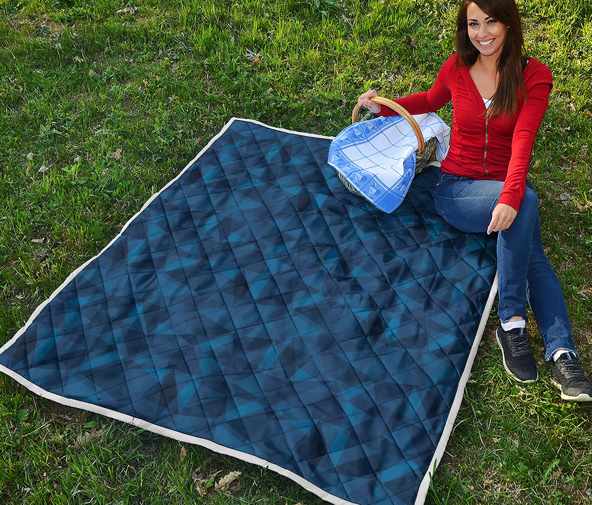 Blue Polygonal Geometric Print Quilt