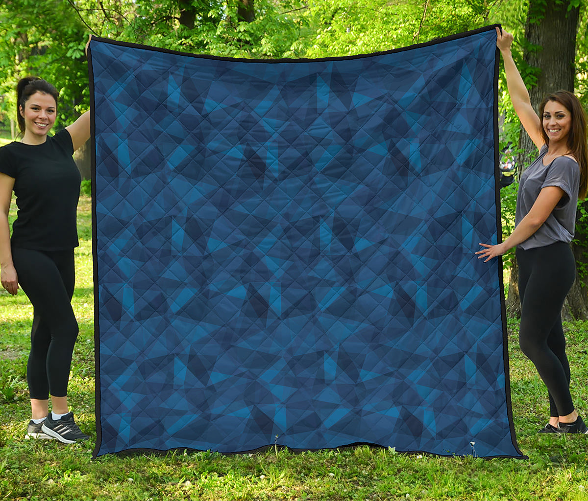 Blue Polygonal Geometric Print Quilt