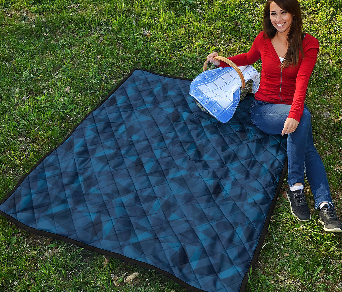 Blue Polygonal Geometric Print Quilt
