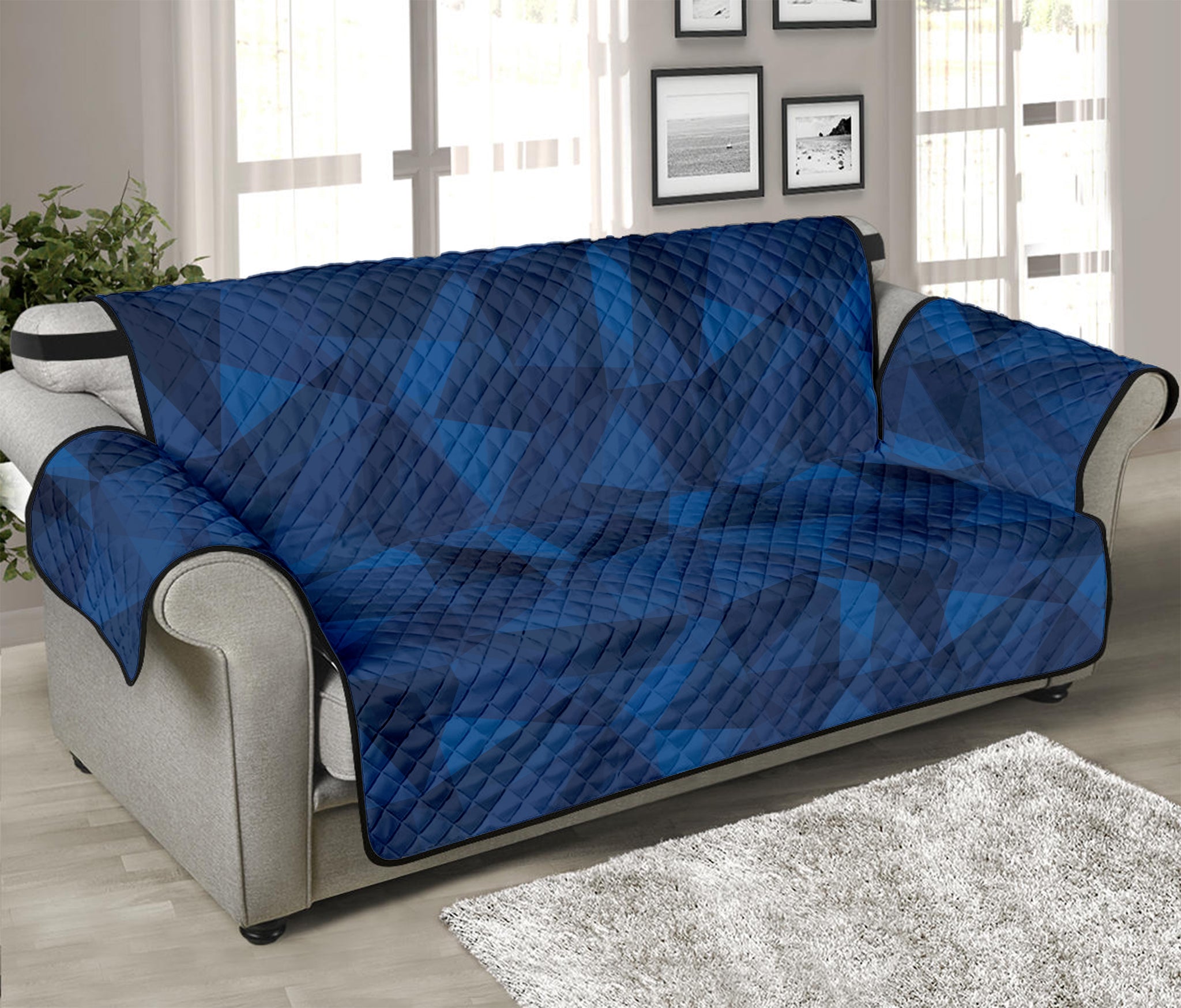 Blue Polygonal Geometric Print Sofa Protector