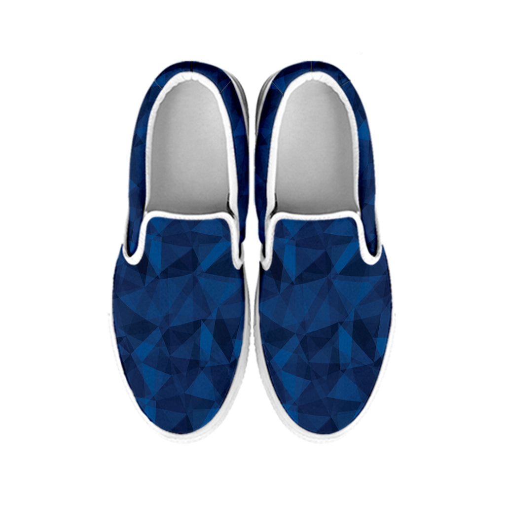 Blue Polygonal Geometric Print White Slip On Shoes