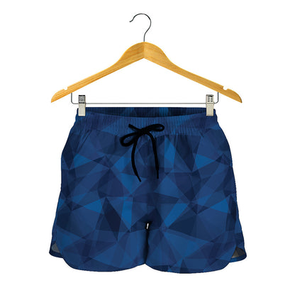 Blue Polygonal Geometric Print Women's Shorts