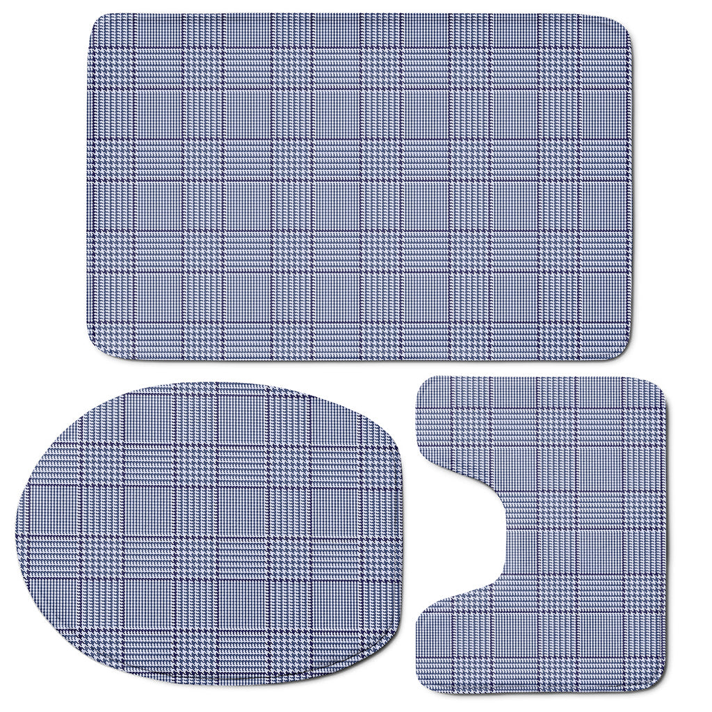 Blue Prince of Wales Check Print 3 Piece Bath Mat Set