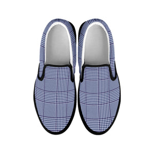 Blue Prince of Wales Check Print Black Slip On Shoes