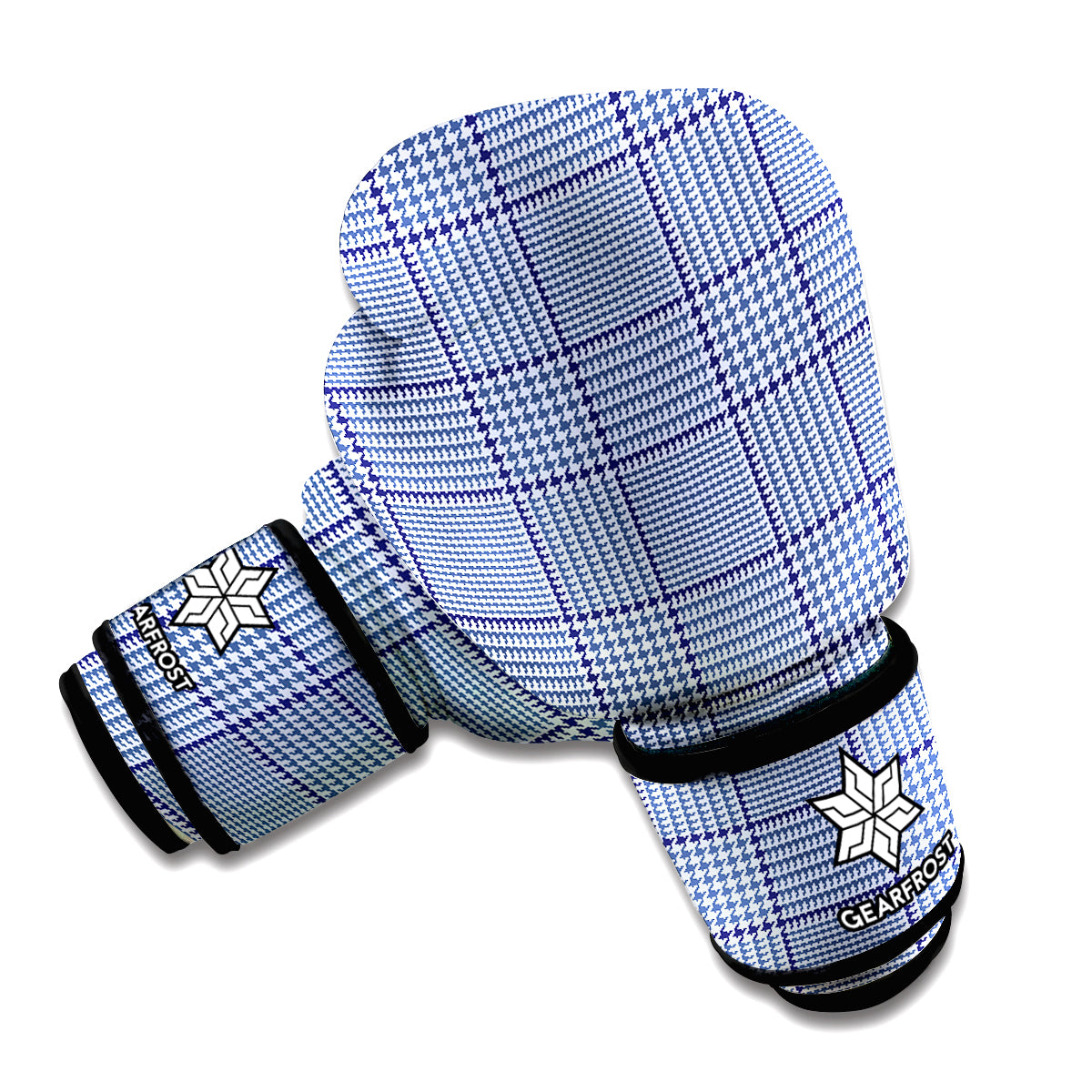 Blue Prince of Wales Check Print Boxing Gloves