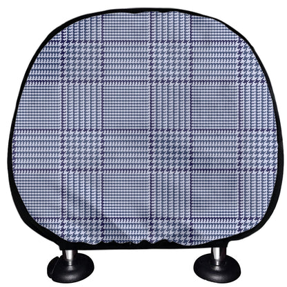 Blue Prince of Wales Check Print Car Headrest Covers