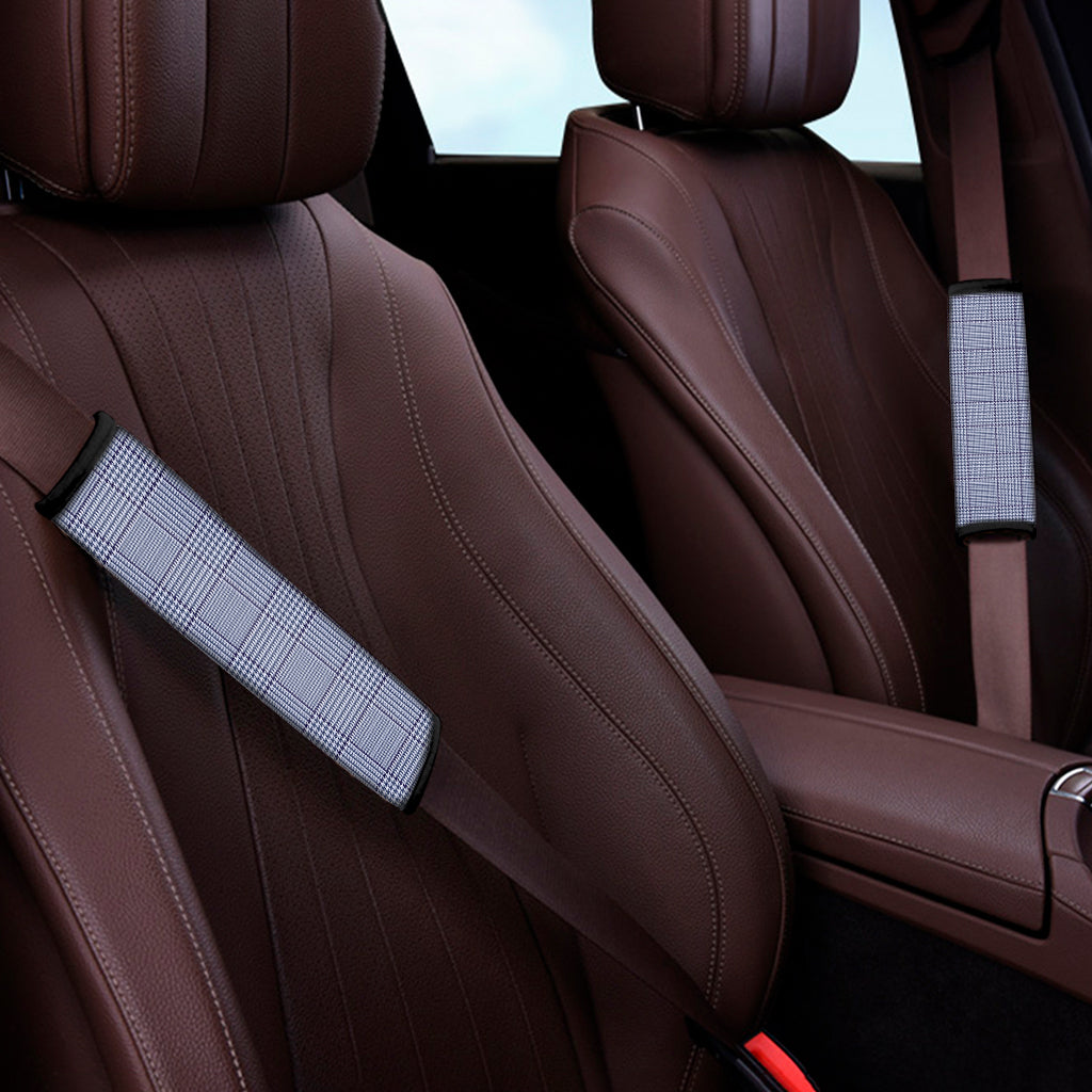 Blue Prince of Wales Check Print Car Seat Belt Covers