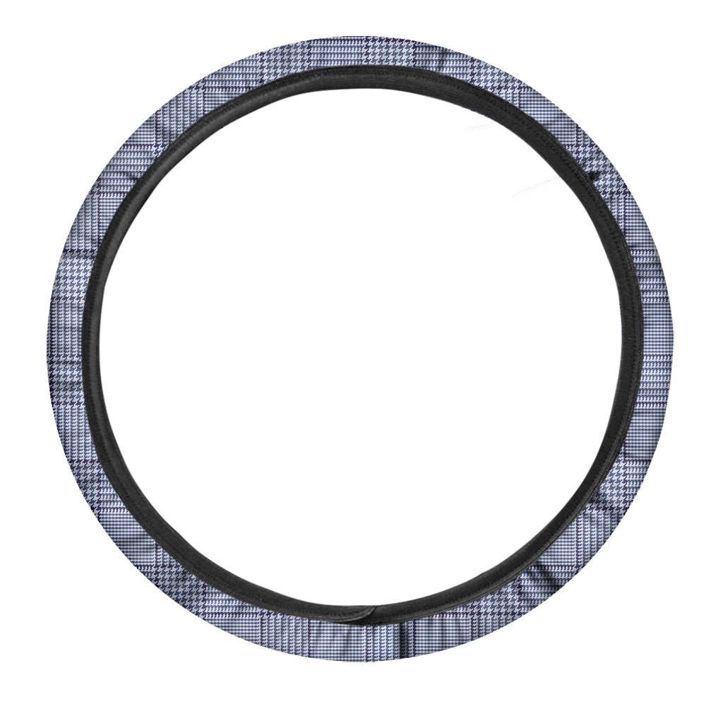 Blue Prince of Wales Check Print Car Steering Wheel Cover