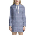 Blue Prince of Wales Check Print Pullover Hoodie Dress