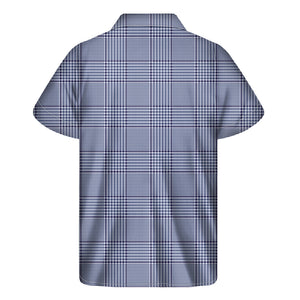 Blue Prince of Wales Check Print Men's Short Sleeve Shirt