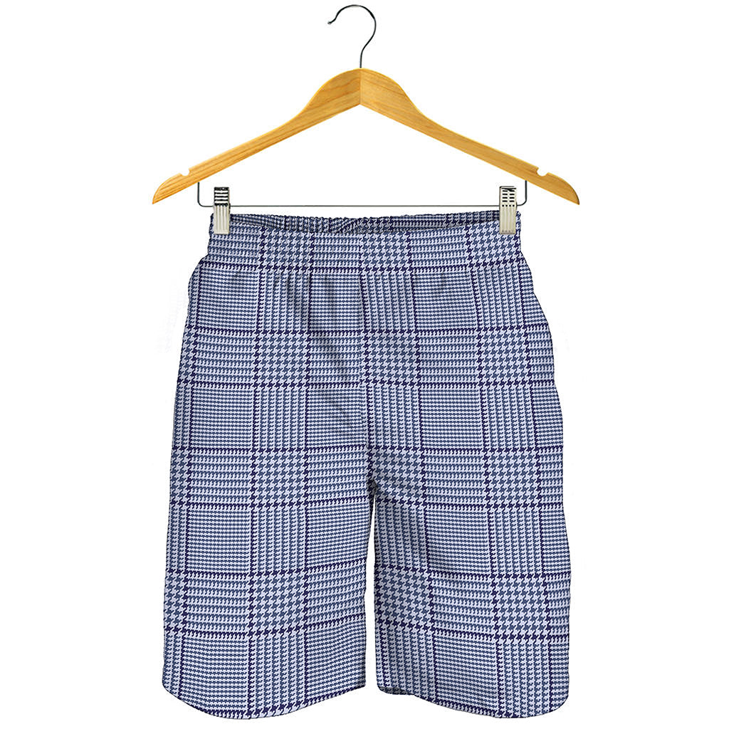 Blue Prince of Wales Check Print Men's Shorts