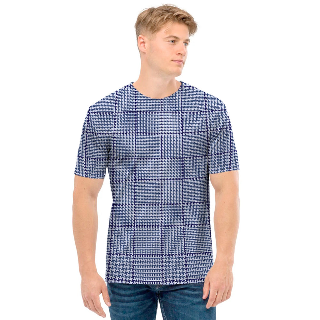 Blue Prince of Wales Check Print Men's T-Shirt