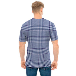 Blue Prince of Wales Check Print Men's T-Shirt