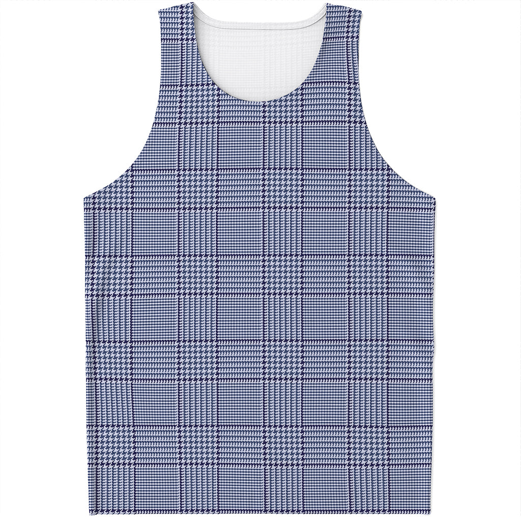 Blue Prince of Wales Check Print Men's Tank Top