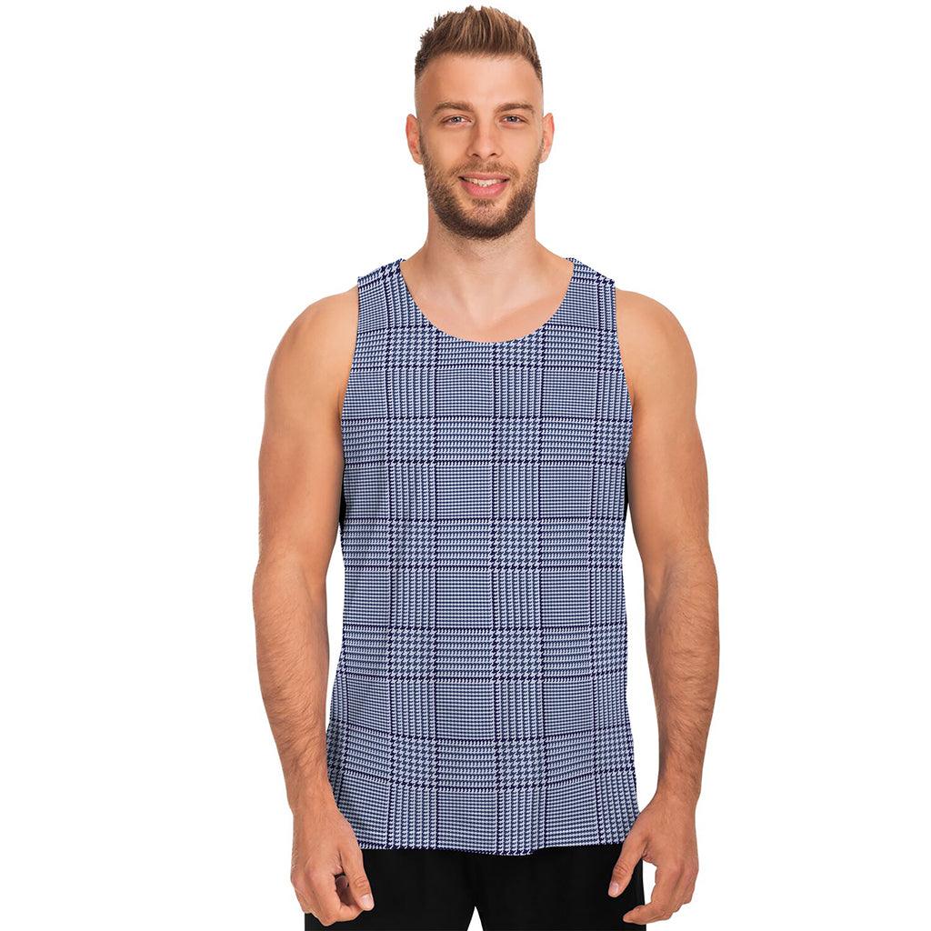 Blue Prince of Wales Check Print Men's Tank Top