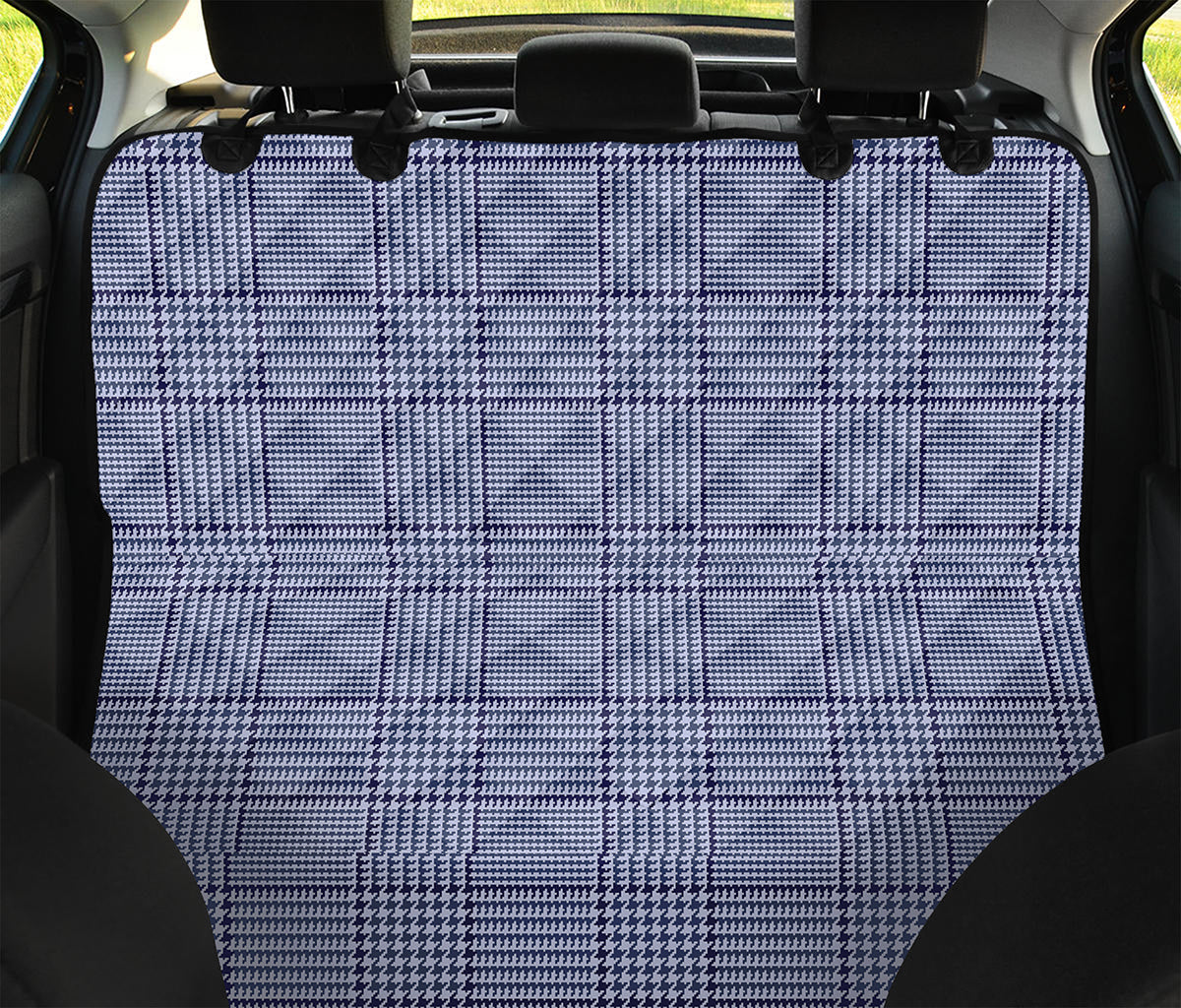 Blue Prince of Wales Check Print Pet Car Back Seat Cover