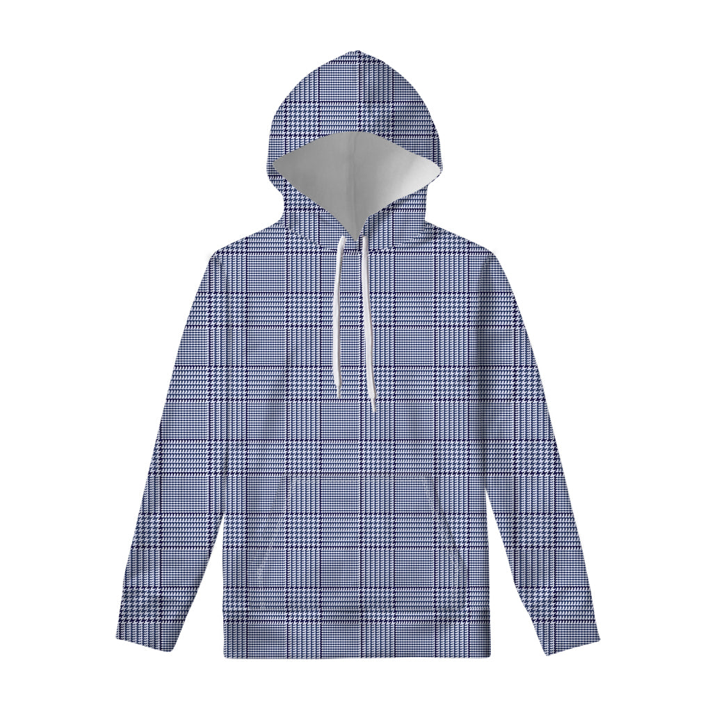 Blue Prince of Wales Check Print Pullover Hoodie