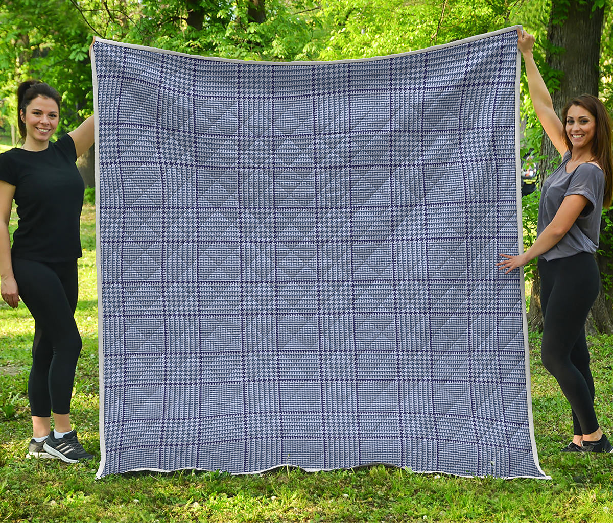 Blue Prince of Wales Check Print Quilt