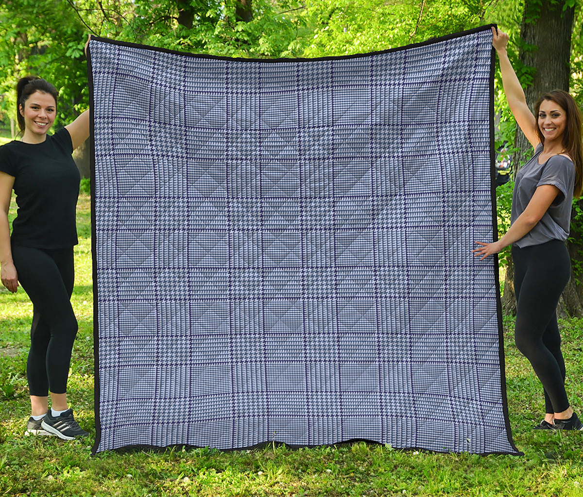Blue Prince of Wales Check Print Quilt