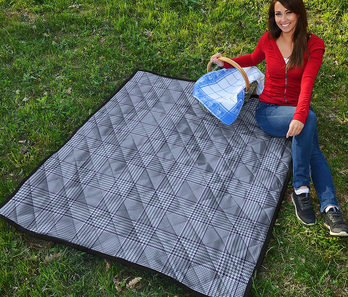 Blue Prince of Wales Check Print Quilt