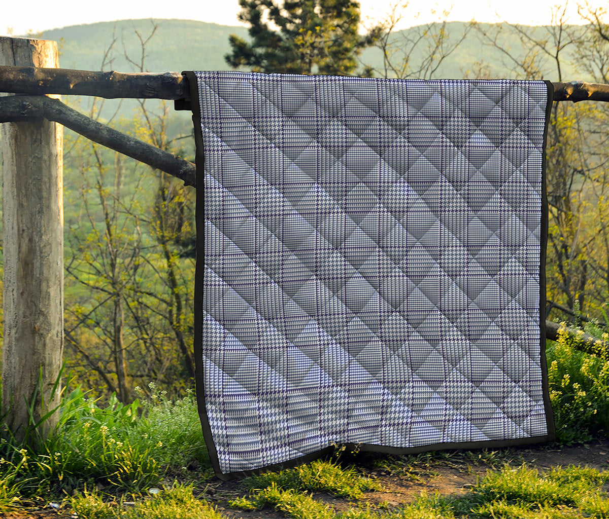 Blue Prince of Wales Check Print Quilt