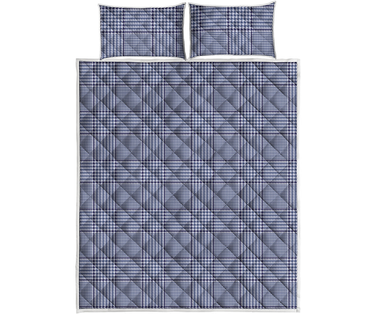 Blue Prince of Wales Check Print Quilt Bed Set