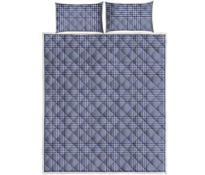 Blue Prince of Wales Check Print Quilt Bed Set