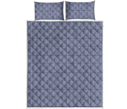 Blue Prince of Wales Check Print Quilt Bed Set