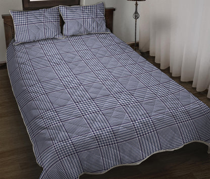 Blue Prince of Wales Check Print Quilt Bed Set
