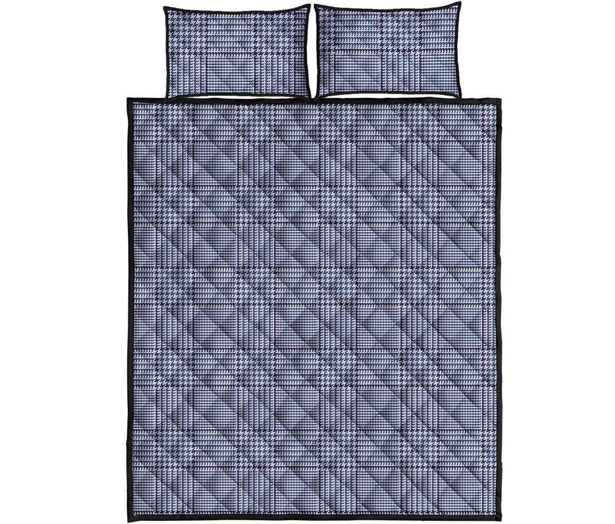 Blue Prince of Wales Check Print Quilt Bed Set