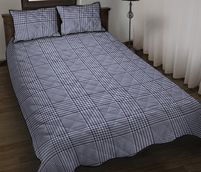 Blue Prince of Wales Check Print Quilt Bed Set