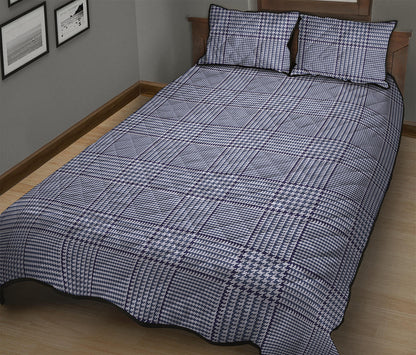 Blue Prince of Wales Check Print Quilt Bed Set